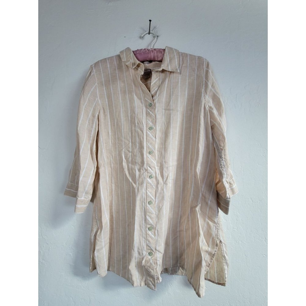 Chico's Women's FreshChic Striped Print 3/4 Sleeve Casual Button Up Shirt Cream - Picture 1 of 6